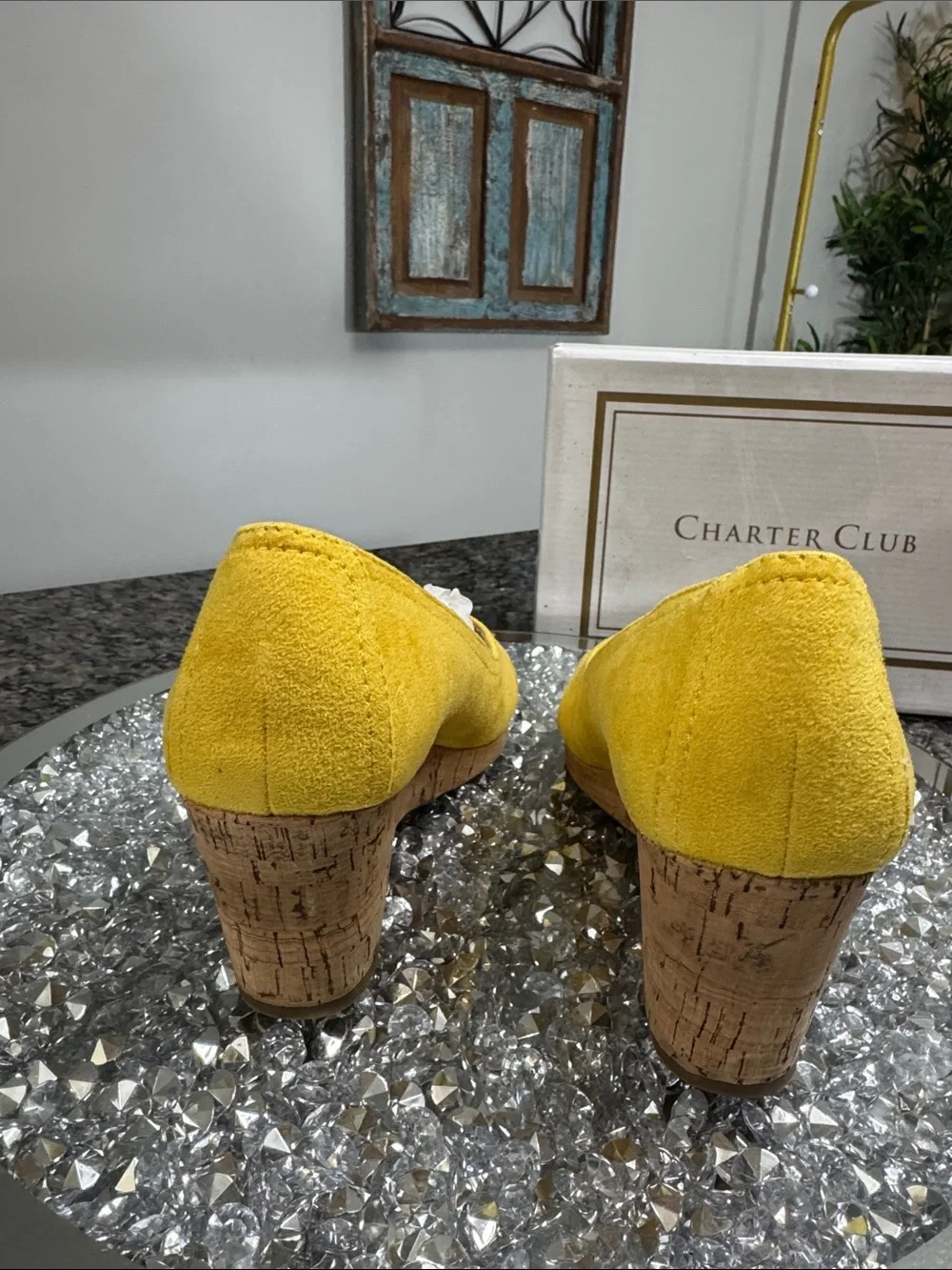 Charter Club Toniiem Yellow Cork Wedge Peep-Toe Heels NEW 8